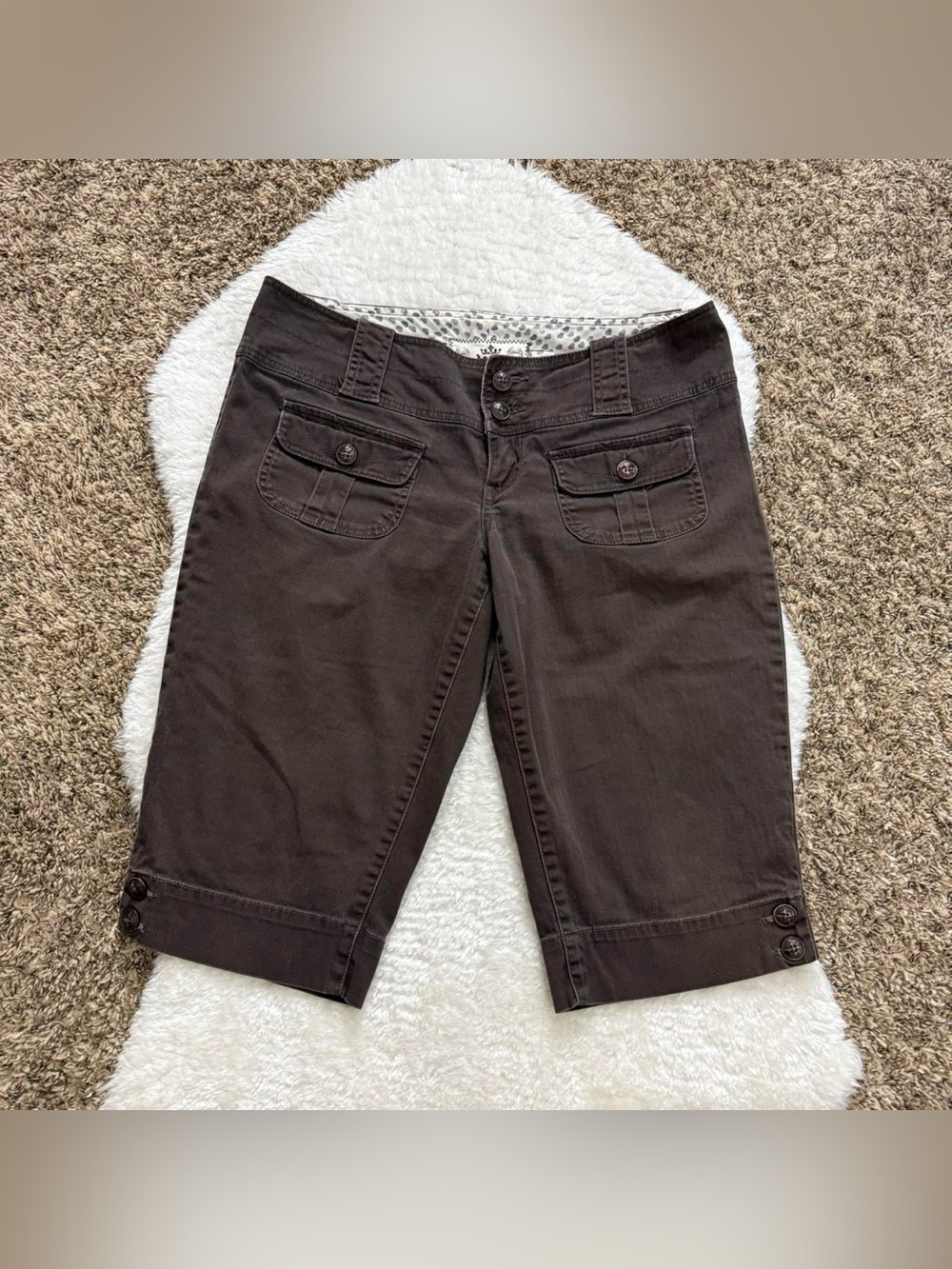 Y2k girly grunge brown low rise long cargo shorts